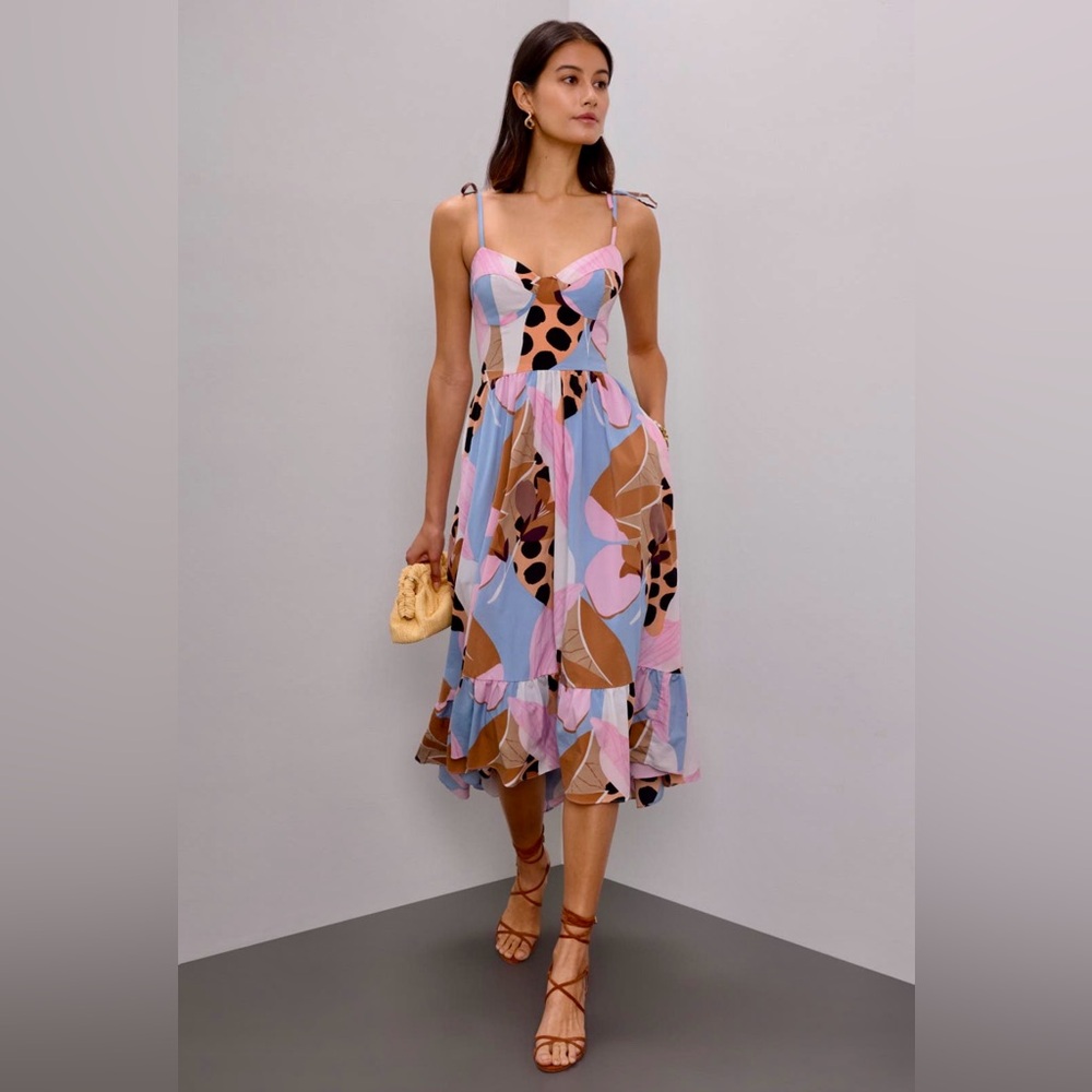 EUC Hutch Satin Tie Strap Midi Dress High Low Sz 8 Med M $297 Boho Flattering